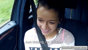 Brunette teen got a huge dick in car POV