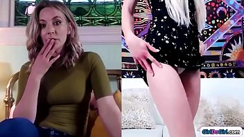 Stepmom finds a vid of her stepdaughter talking about her stepmom fantasy.The small tits teen fingers her pussy.Turned on the milf starts masturbating