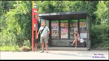 At the bus stop, the slut really wants to fuck with a stranger