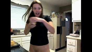 Brunette Goes Bottomless in Kitchen